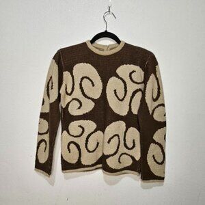 Vintage crew neck  wool brown long sleeve sweater 70s